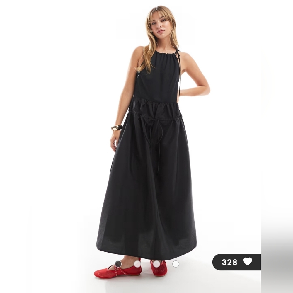 ASOS DESIGN jersey high neck maxi dress with parachute midi skirt in black